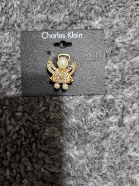 Charles Klein Gold-Tone Angel Pin with Pearls and Crystals